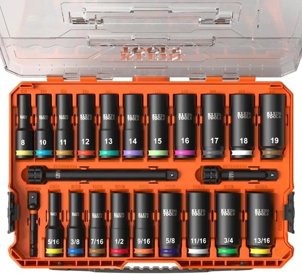 

23-Piece Deep-Well Impact Socket Set with Color-Coded Organizer, SAE & Metric, for Impact Drivers
