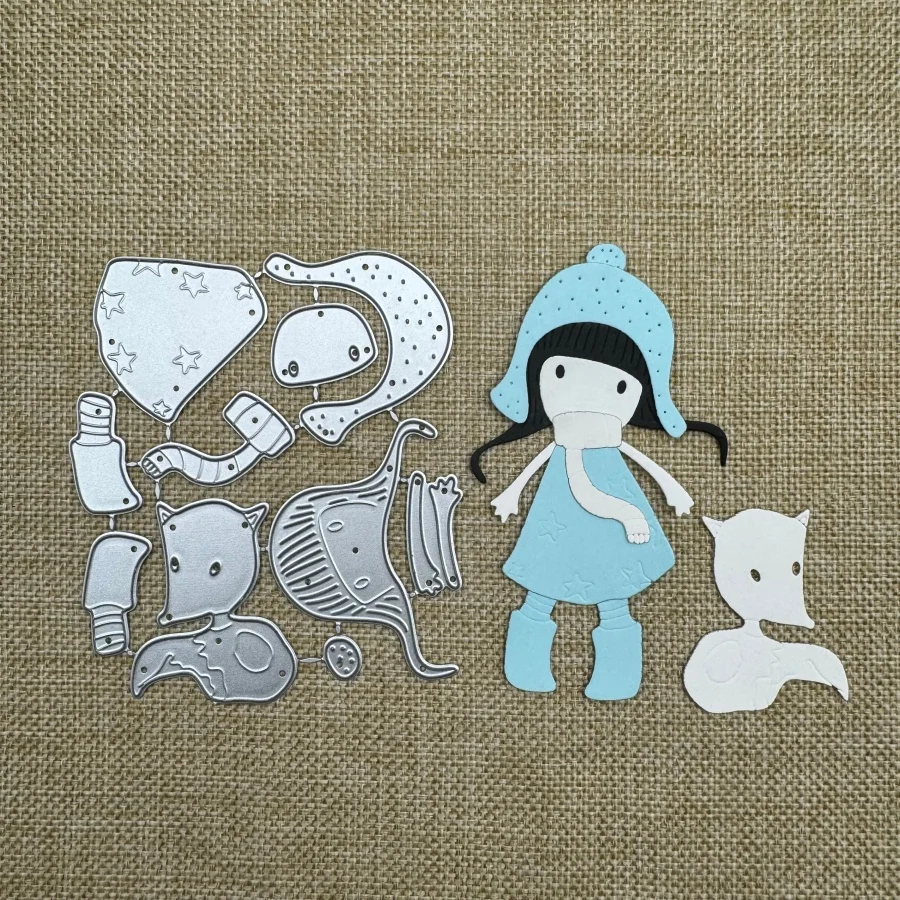 Neue Ankunft Fuchs und Mädchen Tragen Schal Metall Schneiden Stirbt Form Sammelalbum Papier Handwerk Messer Form Schablonen Fotoalben