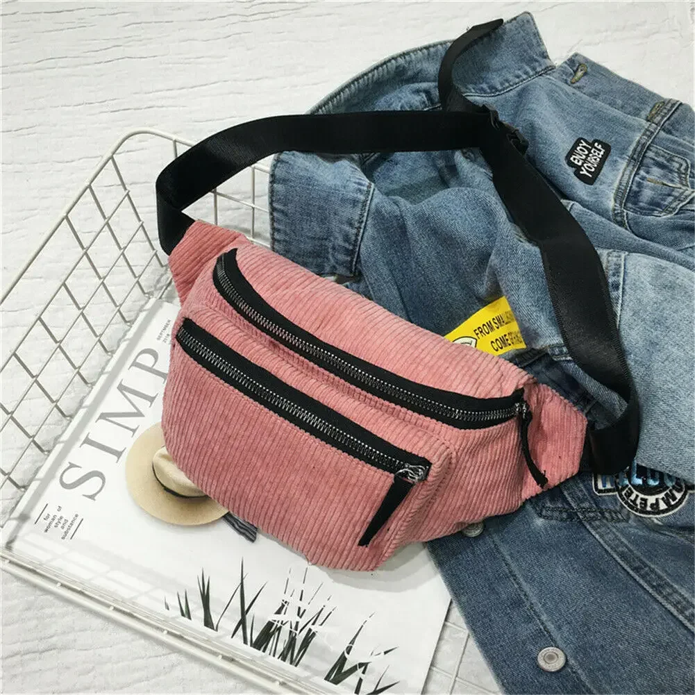 

Fashion Corduroy Fanny Pack Women Waist Bag Belt Money Travel Sport Bum Bag