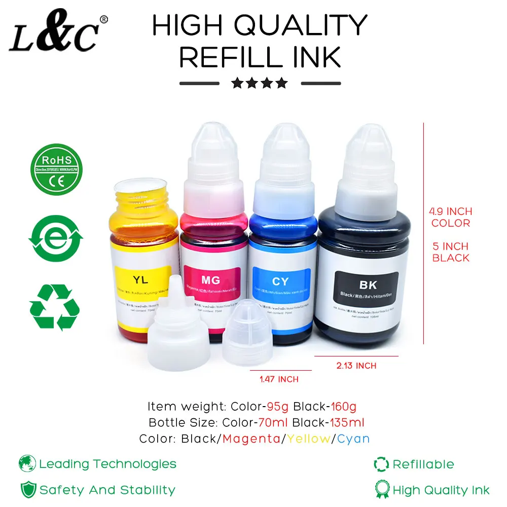 GI790 Refill Dye Ink For Canon  GI-790 For Pixma G1000 G1100 G1400 G2000 G2100 G2400 G3000 G3400 G4200 G4800 MG2580S MG3680