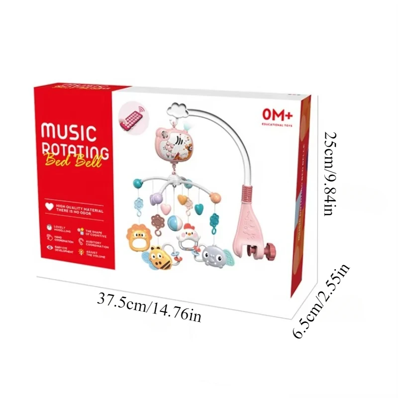 Baby Crib Mobile Bed Bell Rattle Sensory Toys with Music and Light Automatic 360 Rotation Remote Control Baby Bed Bell Toys