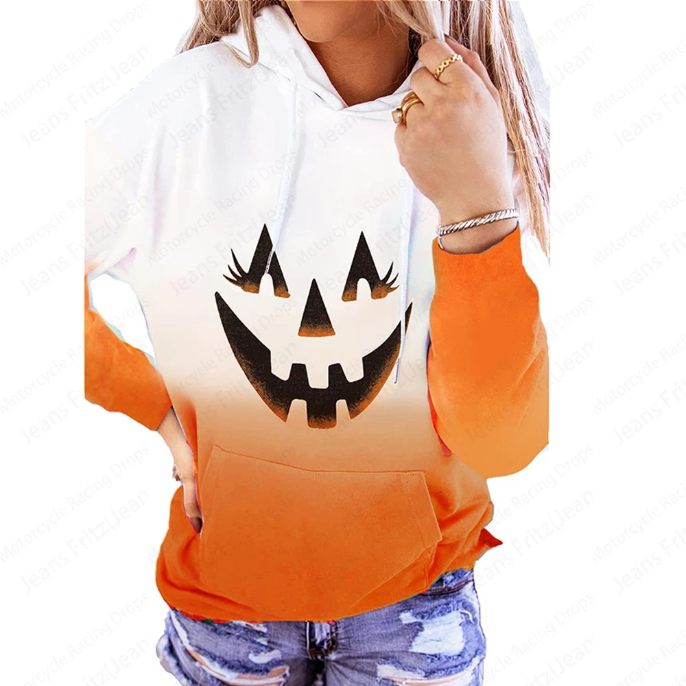 Halloween 3d Print Drawstring Hoodie Women Fashion Oversized Graphic Hoodies Women Sweats Pumpkin Coat Sweatshirt Pullovers