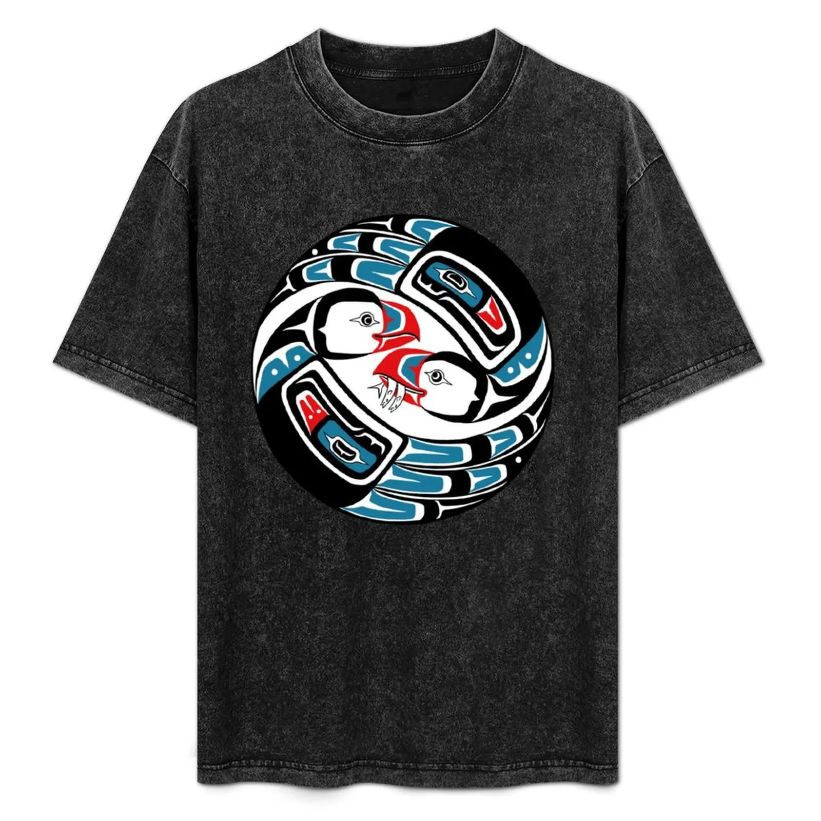

Puffins, PNW style Alaska art, courting T-Shirt Casual All Match Tee Shirt for Men