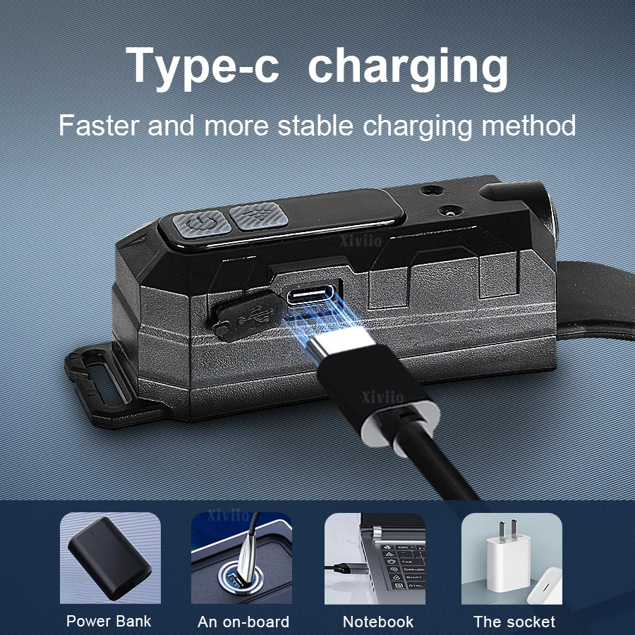 مصباح أمامي جديد بمستشعر أشعة تحت الحمراء، ضوء LED قوي، بطارية مدمجة، شحن عبر USB، للإصلاحات الخارجية والصيد وحالات الطوارئ