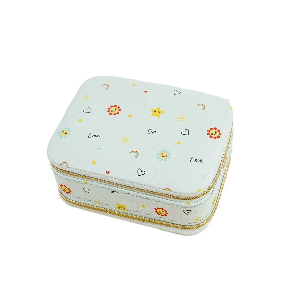 

Cherry Flower Jewelry Packing Bag Rings Necklace Large Capacity Jewelry Display Box Organizer PU Leather