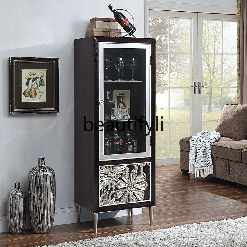 

Light luxury wine cabinet against the wall, dining side cabinet, solid wood red wine cabinet, living room large-capacity locker