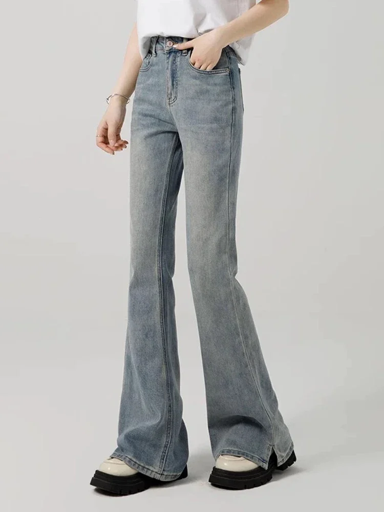 Summer Classic Washed S-XL Chicly Split Jeans donna Basic vita alta Slim Fashion Vintage Simple Full Length Casual Jeans femminili