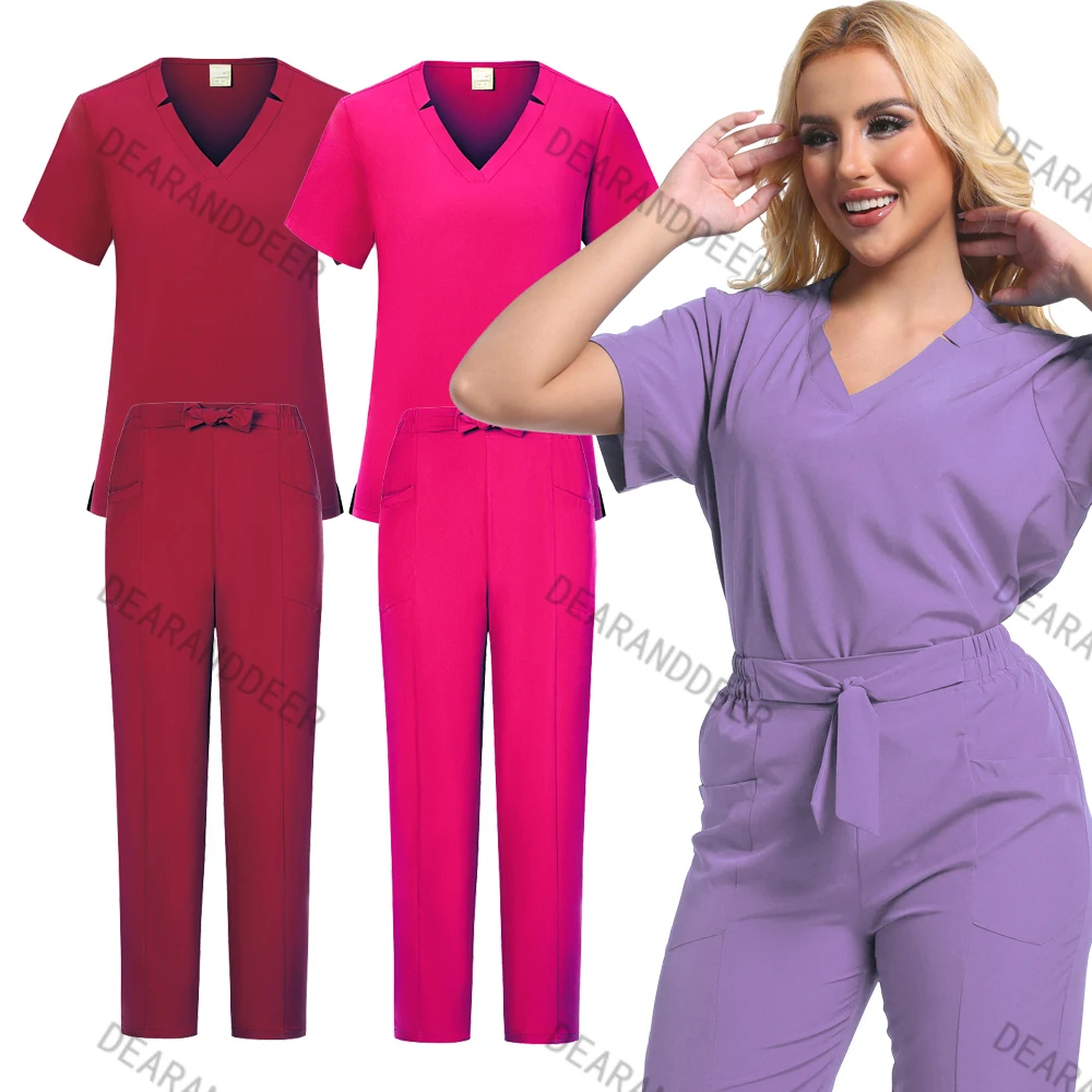 New Nurse Medical Quick-drying Set V-neck Shirt Pocket Waist Pants Beauty Salon Operating Room Doctor's Surgical Work Uniform