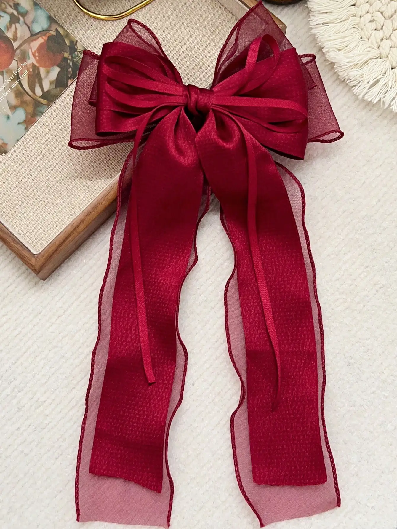 1Pcs Rosa Spitze Bogen Band Frühling Haar Clip Coquette Barrettes Lange Schwanz Band für Frauen Weihnachten Valentines Hochzeit Prom zubehör – Detail 20
