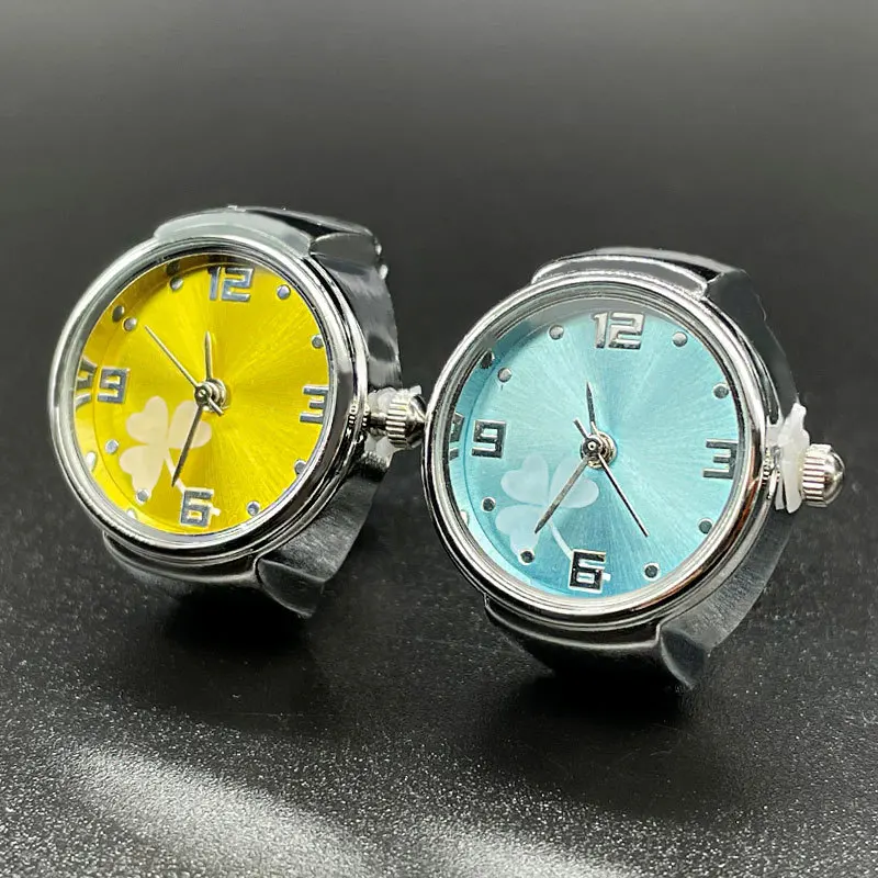 WLP Vintage Punk Quartz Watch Finger Rings Women Men Couples  Mini Elastic Strap Alloy Watches Leaf Clock Ring Rman Jewelry Gift