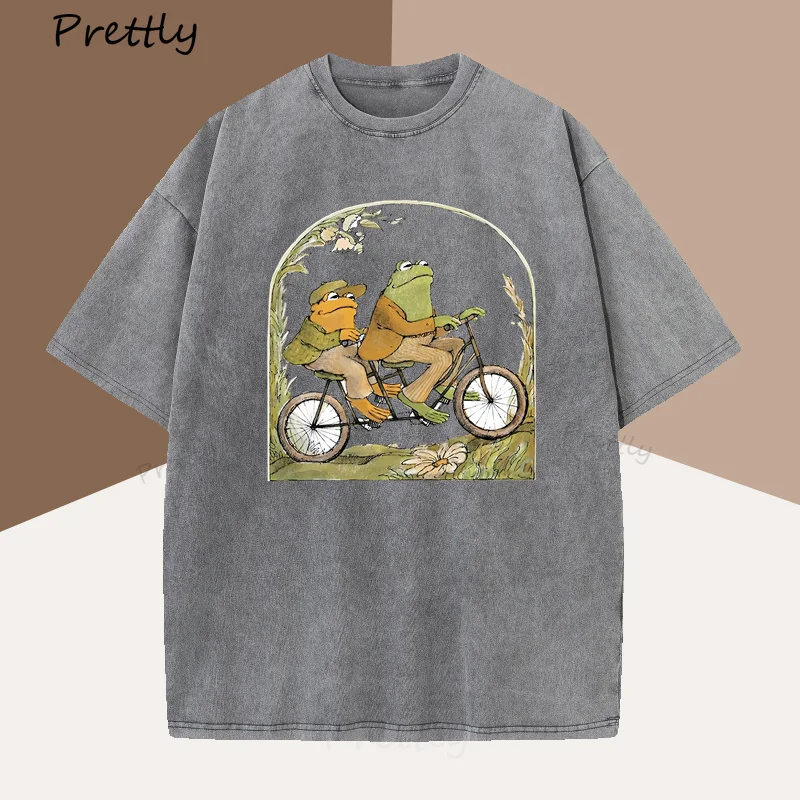 Frog and Toad T-shirts Classic Book Cottagecore T Shirt Woman Cotton Oversize Tees Book Lover Graphic Tee Loose Short-sleeve