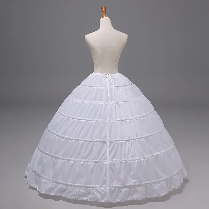 

White 6 Hoops Petticoat Ball Gown Wedding Dress Underskirt Crinoline Skirt Waist adjustable 1 Layer Dress Underwear