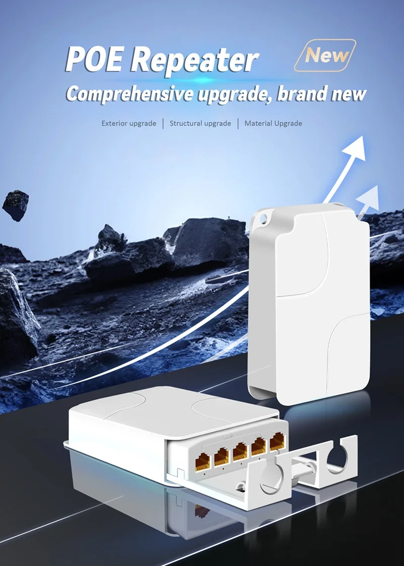 4/5 Port Wasserdichter POE-Extender 4-Port-Repeater 100/1000 Mbit/s Outdoor-Netzwerk IP55 VLAN 44–57 V für POE-Kamera Wierless AP – Detail 1