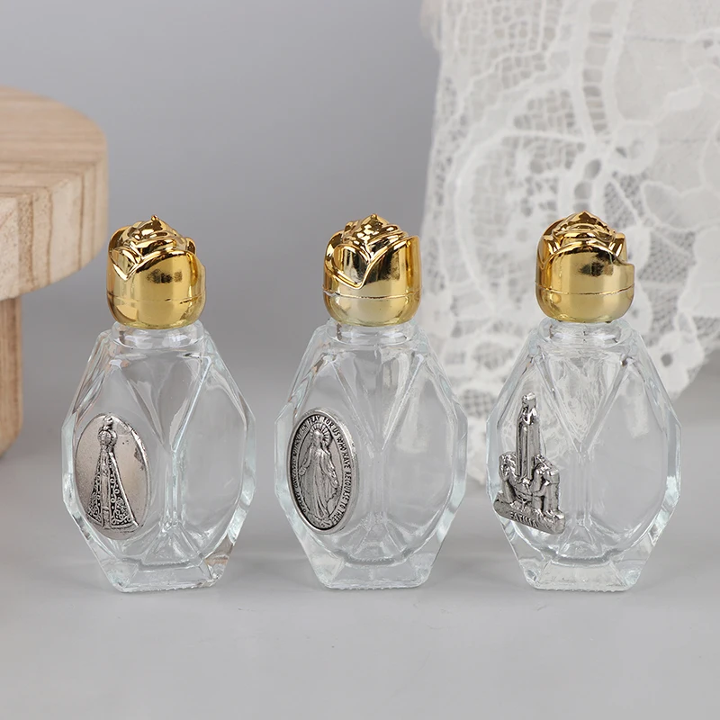 زجاجة مياه مقدسة كاثوليكية سعة 15 مل، زجاجة نحت عذراء كريستيان ذهبية، زجاجة مياه مقدسة #4