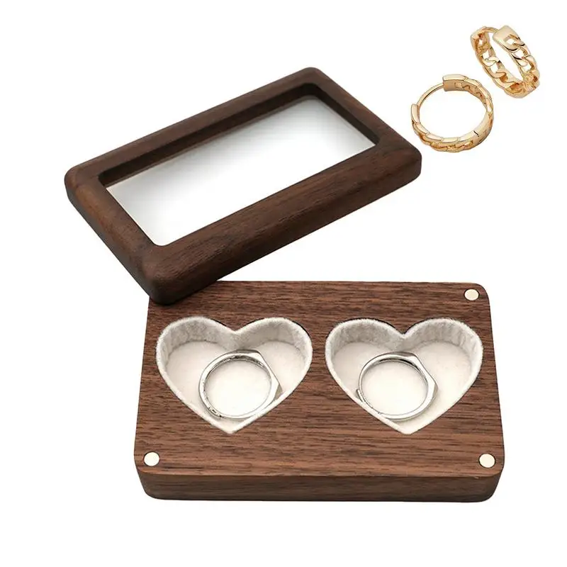 Wood Jewelry Storage Box Necklace Organizer Trays Couple Ring Box Black Walnut Solid Wood Jewelry Box Necklace Earrings Case For