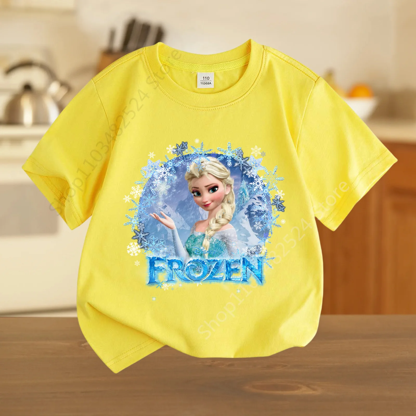 Disney Summer Cotton Playful Frozen Girl T-shirt Princess Elsa Creative Print Street Y2K Casual cotton top Outdoor sports top