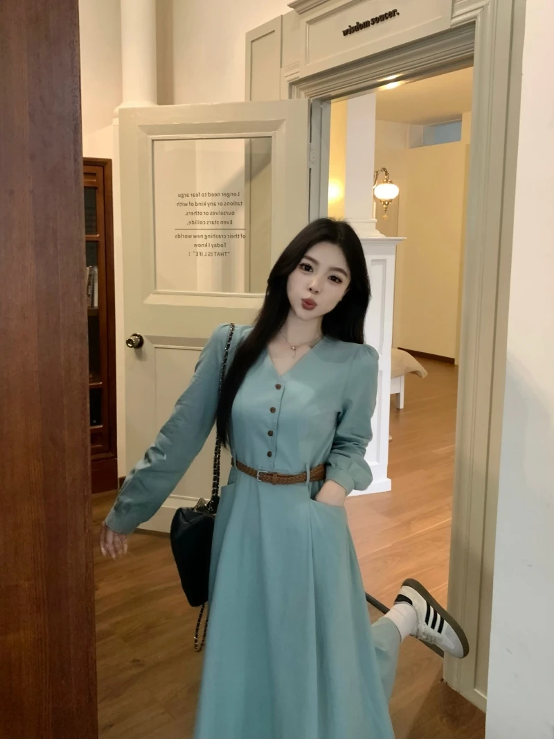 Commuter casual plus size women pear-shaped figure dignified atmosphere dress fall a-line skirt waist thin long skirt