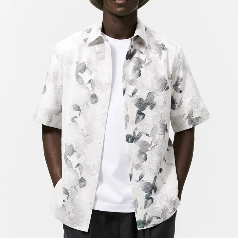 

Мужская рубашка из ткани Bubble Fabric в винтажном стиле с принтом, свободного кроя, повседневная, модная, стандартного размера, с коротким рукавом, летняя, трендовая.