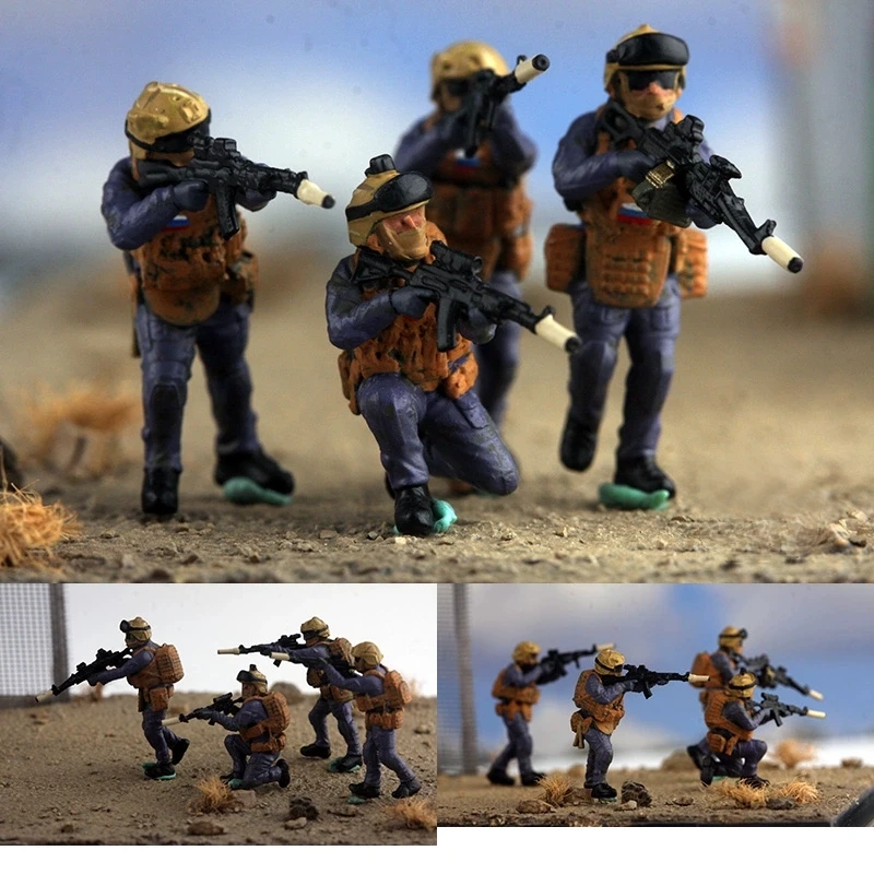 Figurki akcji w skali 1/72, 4 sztuki, rosyjskie żołnierze specjalnych sił pancernych, model do samodzielnego montażu, akcesoria do scen, zabawki kolekcjonerskie.