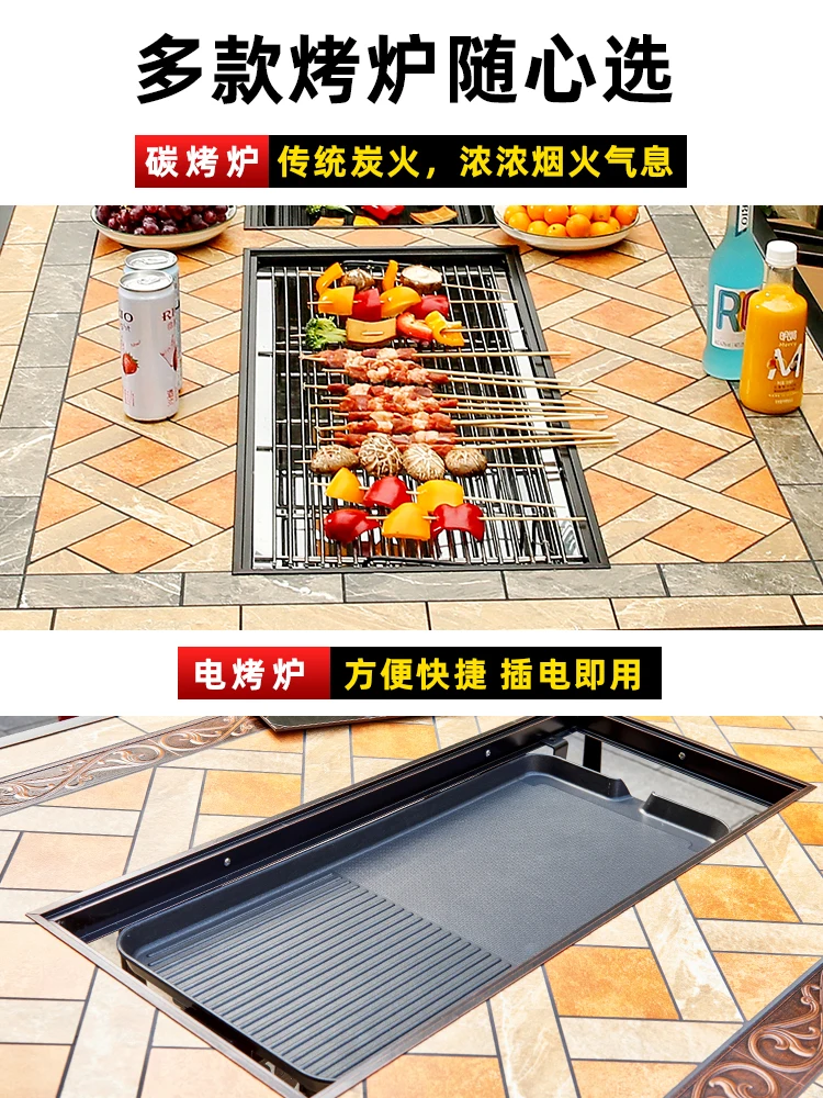 Garden BBQ Table and Chair Villa Garden Outdoor Open Air Charcoal Electric Oven Household Outdoor Leisure Cast Aluminum