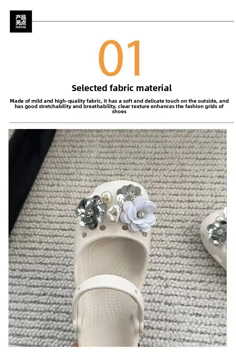 2026 Neue Sommer-Pantoffeln für Damen, Luxuriöse Perlen-Metall-Blumen-Designer-Ballettschuhe, Damensandalen für drinnen und draußen – Detail 5