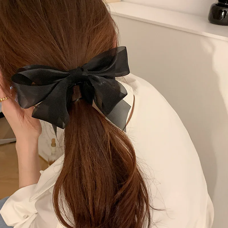Hair Vertical Clips Through the Temperament Mesh Banana Hair Clips Women\'s Bow Headwear Hair Claws Ponytail Hairpin 