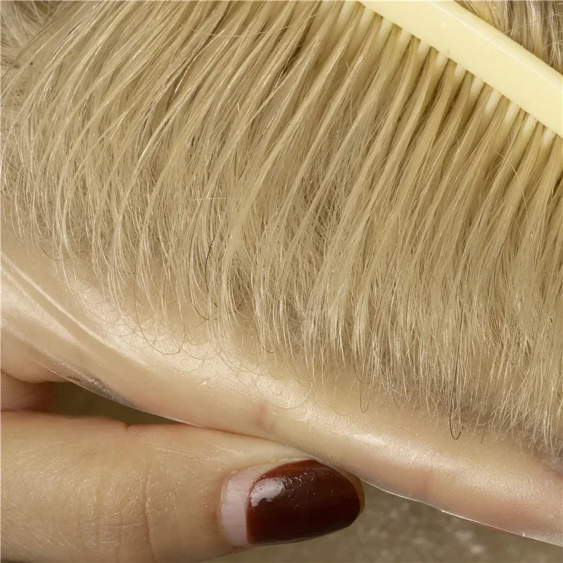 Gold 0.06mm Super Ultra Thin Skin Base 8*10 100% Density Remy Blonde Human Hair Toupee for Men Capillary Prosthesis System