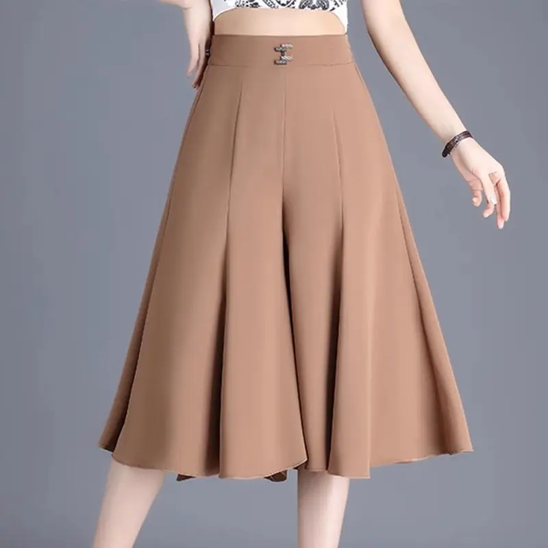 

Women Summer Simplicity Loose High Waist Large Size Appear Thin Solid Color Cropped Pants Women Clothes Casual All-match skirt