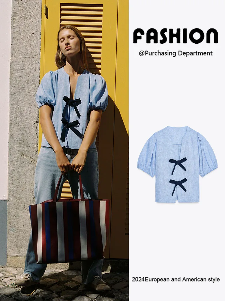 

Новая женская футболка с коротким рукавом и декоративным узлом, осенняя коллекция 2025, артикулы 830789, 400, 830939, 052, этнический сценический костюм