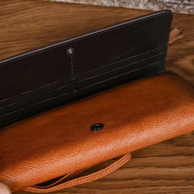 MOTAORA Women's Genuine Leather Long Wallet Retro Vintage Cowhide Bifold Card Holder Phone Purse Handmade Zipper Coin Pocket NEW