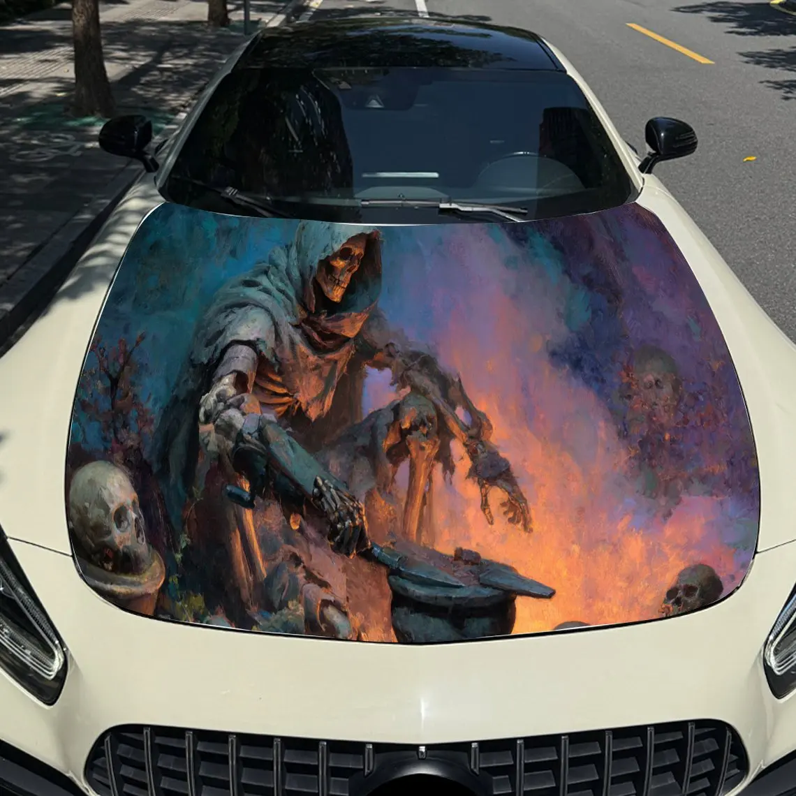 ملصق غطاء محرك السيارة على شكل هيكل عظمي قوطي وجمجمة، أغطية فينيل أوتوماتيكية، ملصق سيارة ذاتي اللصق مقاوم للماء، متين ونملة #4