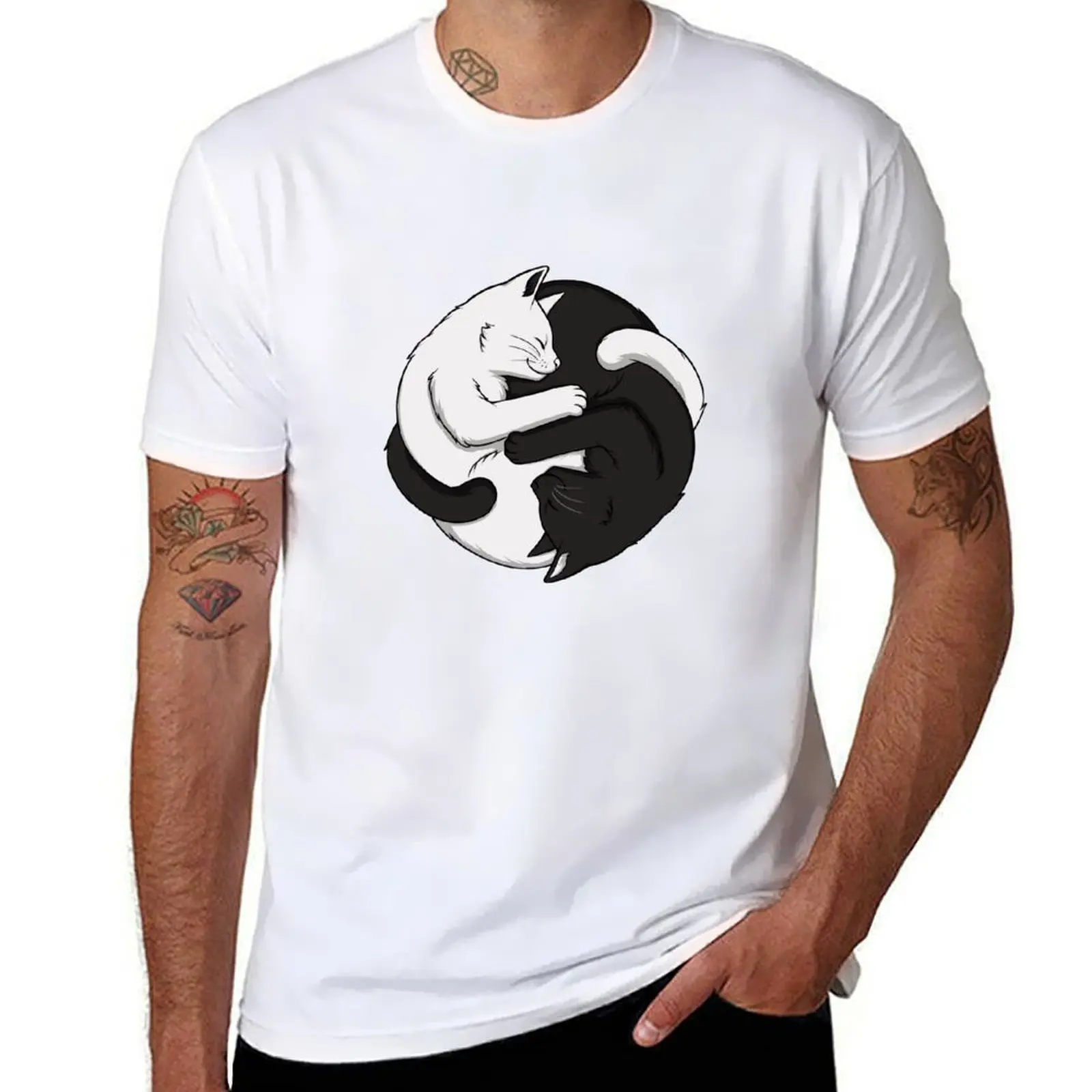 

Cats Yin Yang T-Shirt Work Wear Simple Tee Shirt