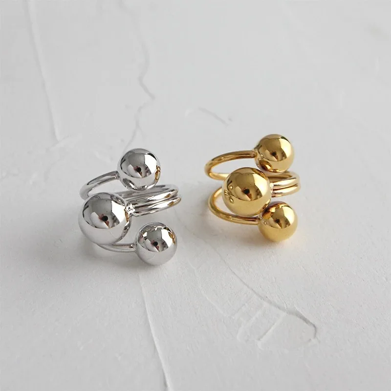 Exaggerated Metal Circular Ball Rings Punk Twist Adjustable Peas Ball Gold/Silver Color Bean Geometric Spherical Finger Rings