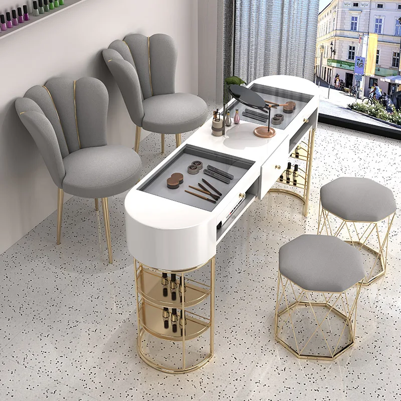 Internet celebrity light luxury Instagram style nail table economy glass single and double nail table gold special price