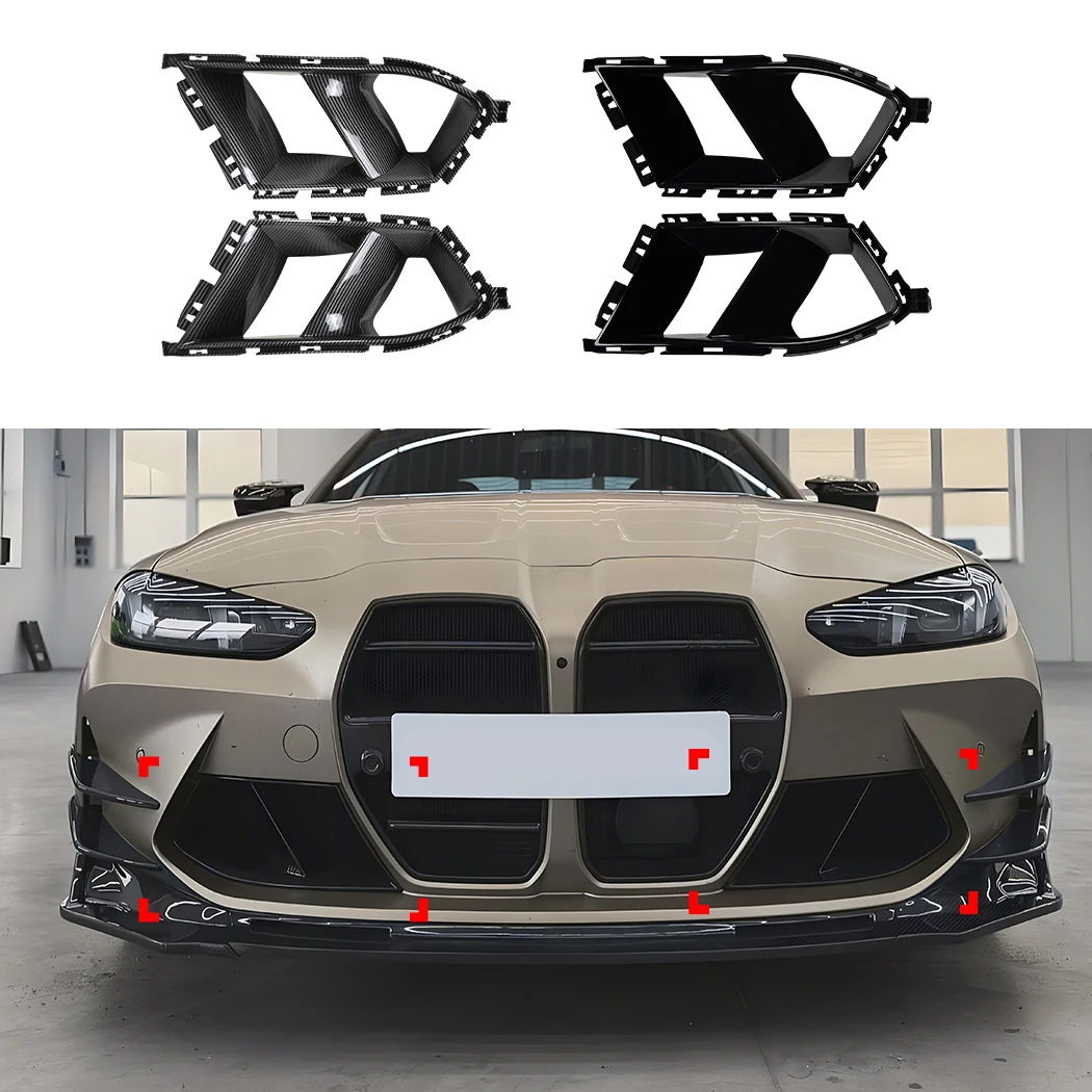 

For BMW M3 M4 G80 G81 G82 G83 2020-2024 Front Bumper Lip Splitter Fog Lamp Trim BodyKit Tuning Glossy black