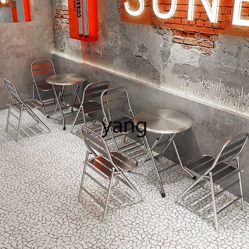 LMM BBQ Stainless Steel Folding Chair Internet Celebrity Snack Shop Table and Chair