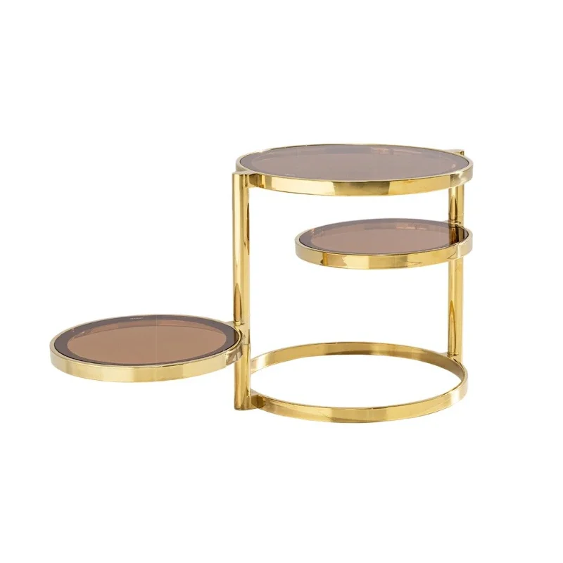 

Light luxury round rotating glass coffee table Modern stainless steel designer Small table Internet celebrity furniture