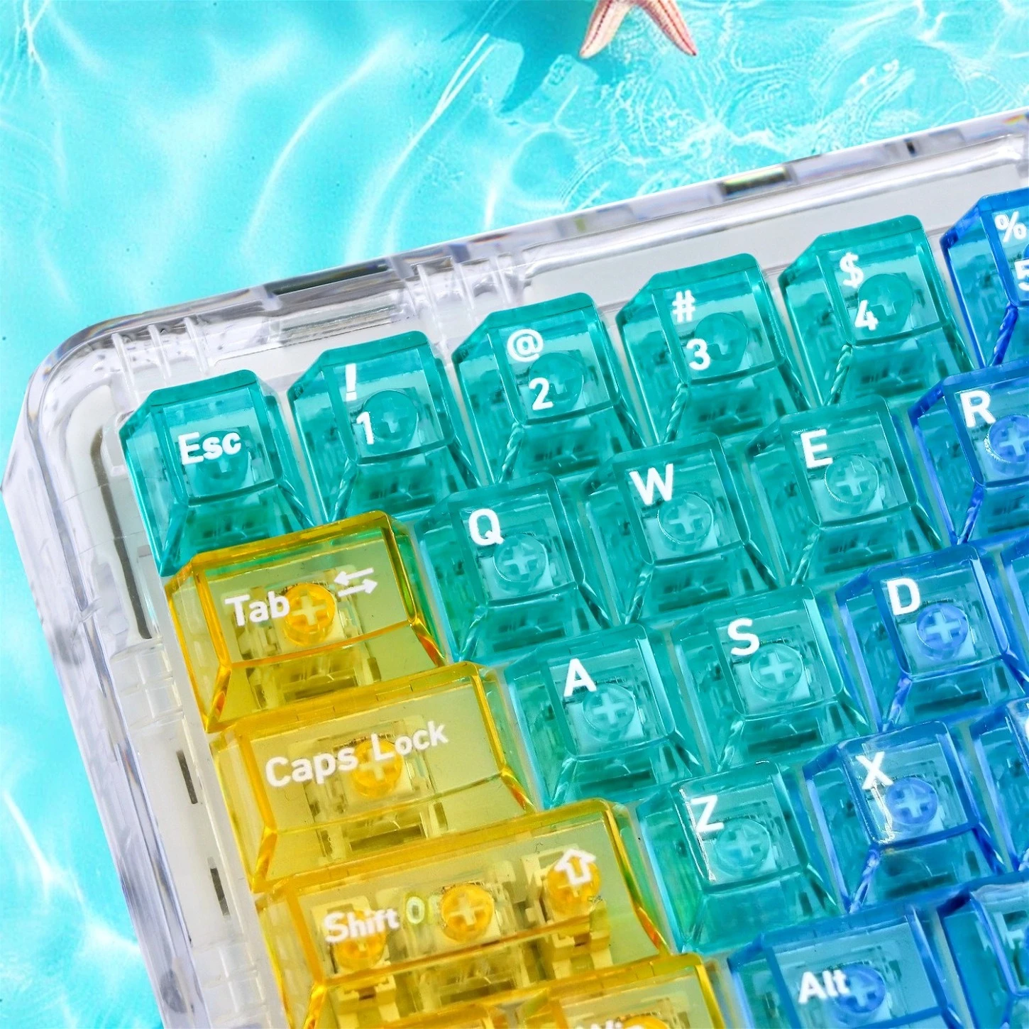 

136 клавиш, профиль Cherry, тема Azure Coast, полностью прозрачные кейкапы с подсветкой для механических клавиатур MX 61-108