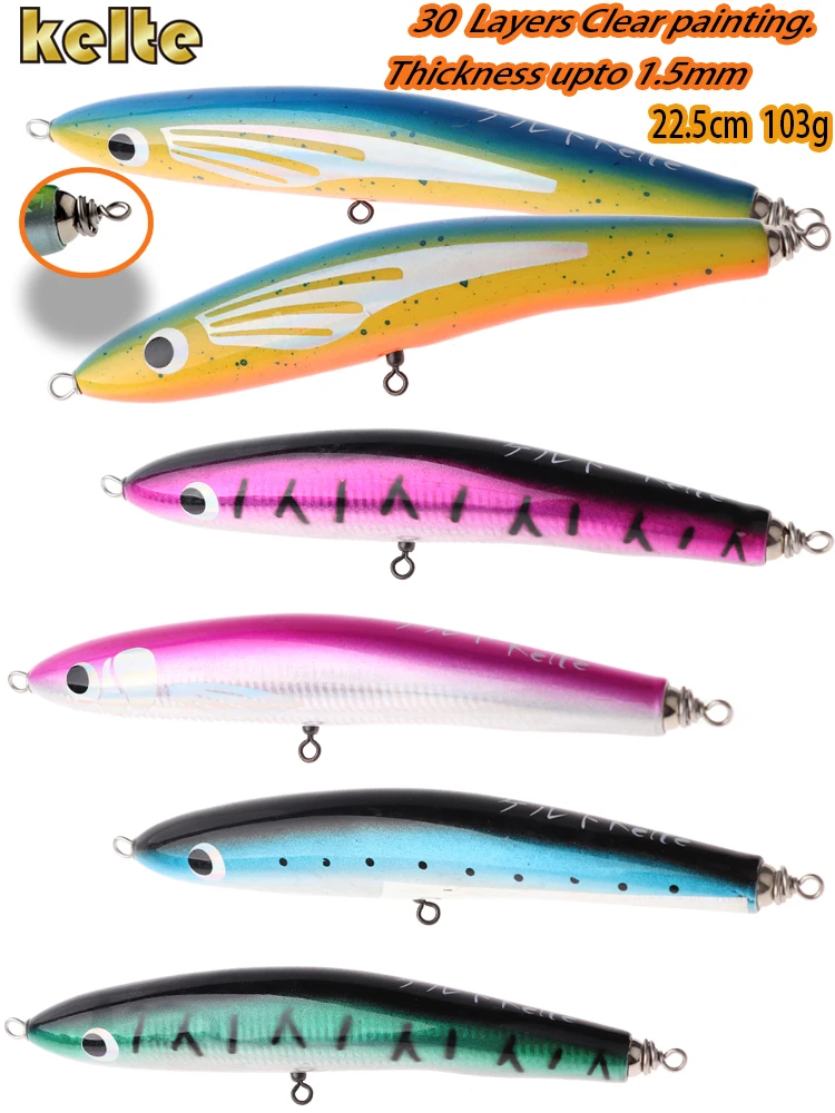 Wood Pencil Bait, Stick Bait, Wood Popper, Casting Lure, Carpenter Lure, JerkbaitMahi Mahi, Yellow Tail