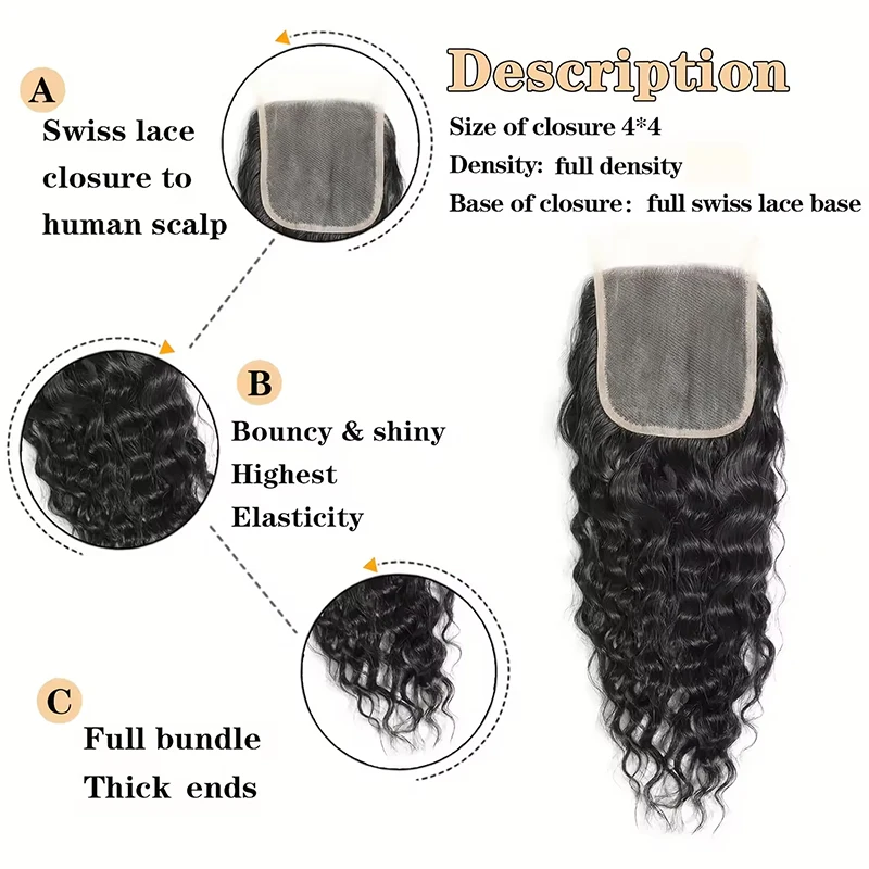 Water Wave Human Hair Bundles With Lace Frontal Closure Virgin Hair Weave Bundles with Closure Remy Hair Extensions For Women