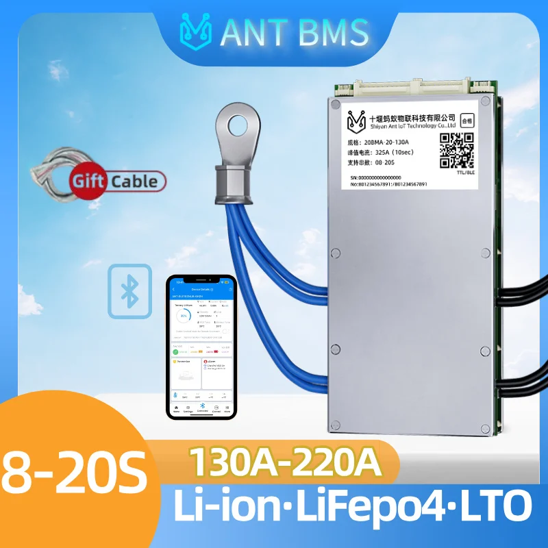 

[8-20S] ANT BMS FOR LIFEPO4 LI-ION LTO battery 48V 60V app monitor powerbank 220A 130A 16S 8S moto elétrica 48v bms