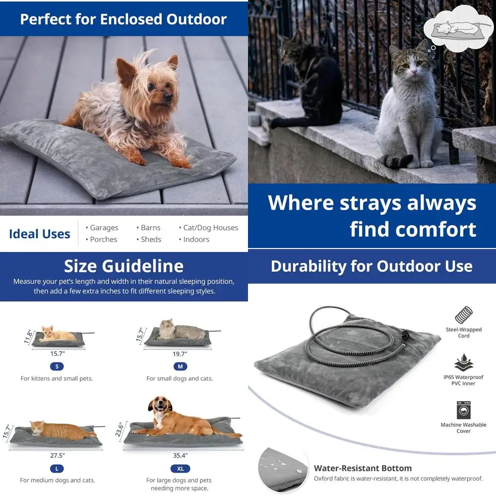 

Outdoor Dog Bed with Heated Pad, Steel-Cord Protection, Ideal for Cats & Dogs, 35.4x23.6, 80W