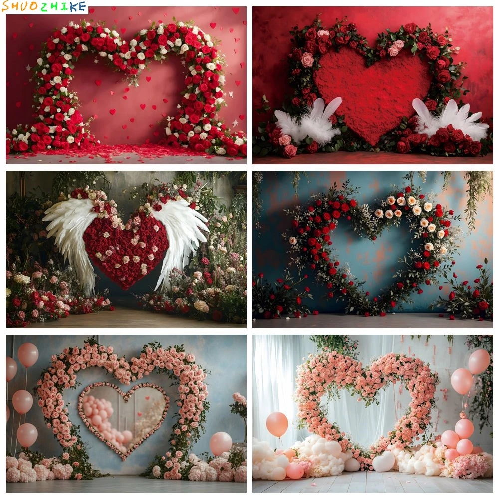 

Valentines Day Rose Flower Arch Love Heart Backdrop Romantic February 14 Party Decoration Wedding Photography Background Banner