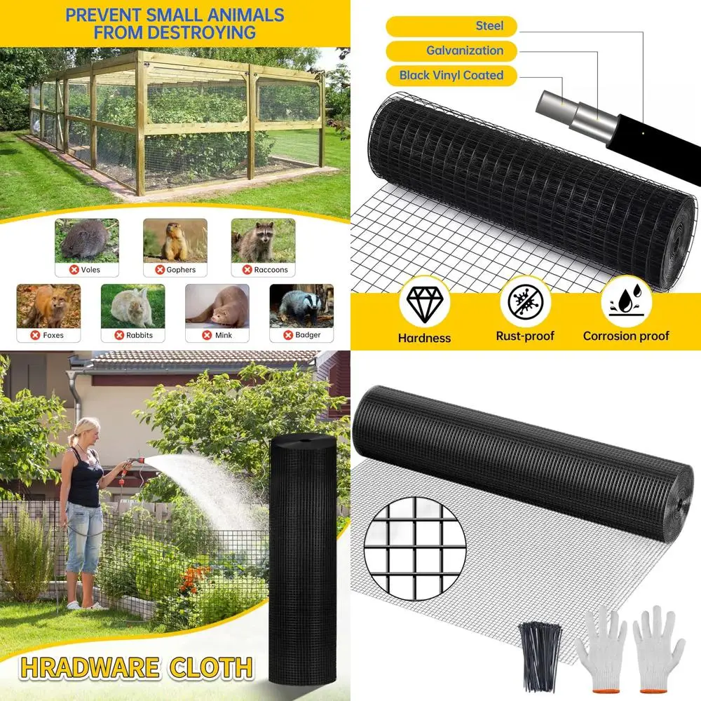

Полудюймовый оцинкованный куриный проволочный забор 48x50 футов, черный рулон из проволочной сетки с виниловым покрытием 19 калибра для сада, кролика и змеи