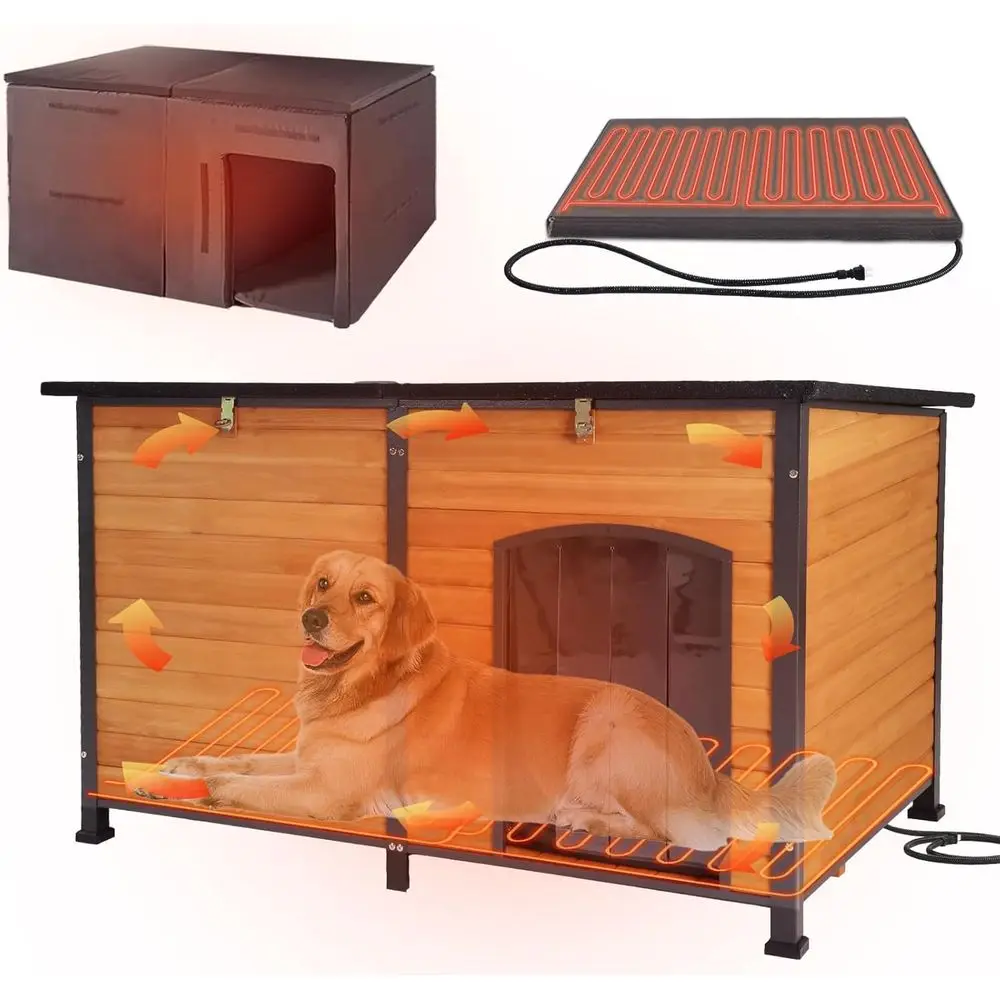 

Large Heated Dog House with Movable Insulation for Medium to Large Dogs - 59.1 Brown