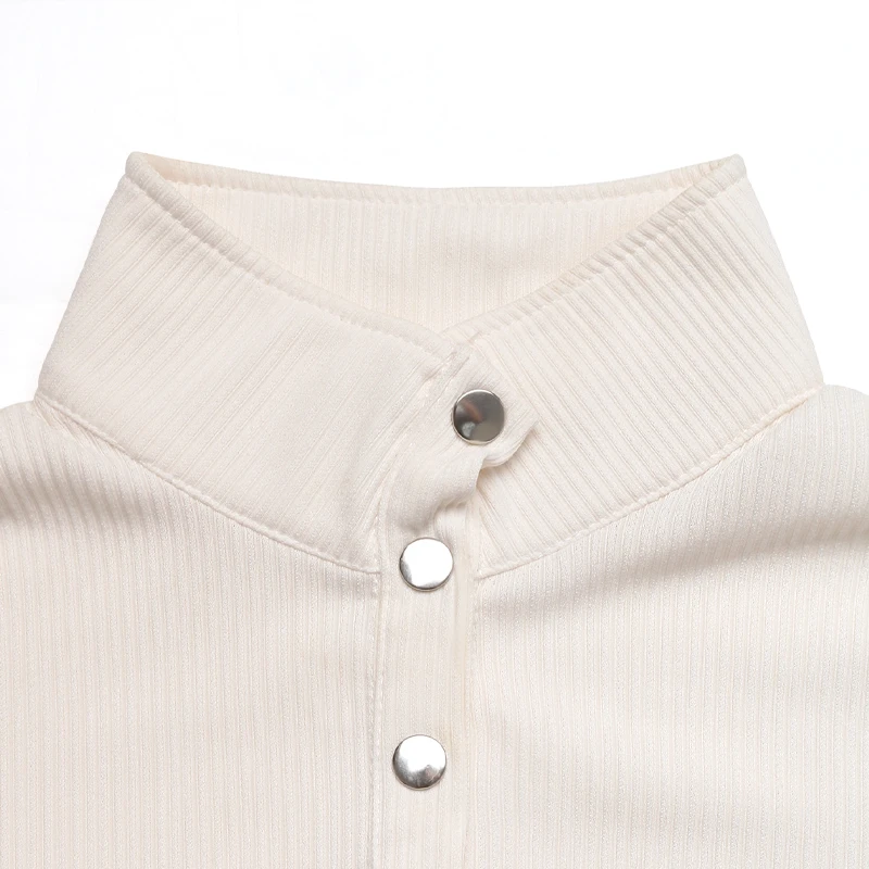 Crèmewit geruit sweatshirt met contrasterend paneel voor dames, casual losse trui met halve knop en ronde hals en lange mouwen