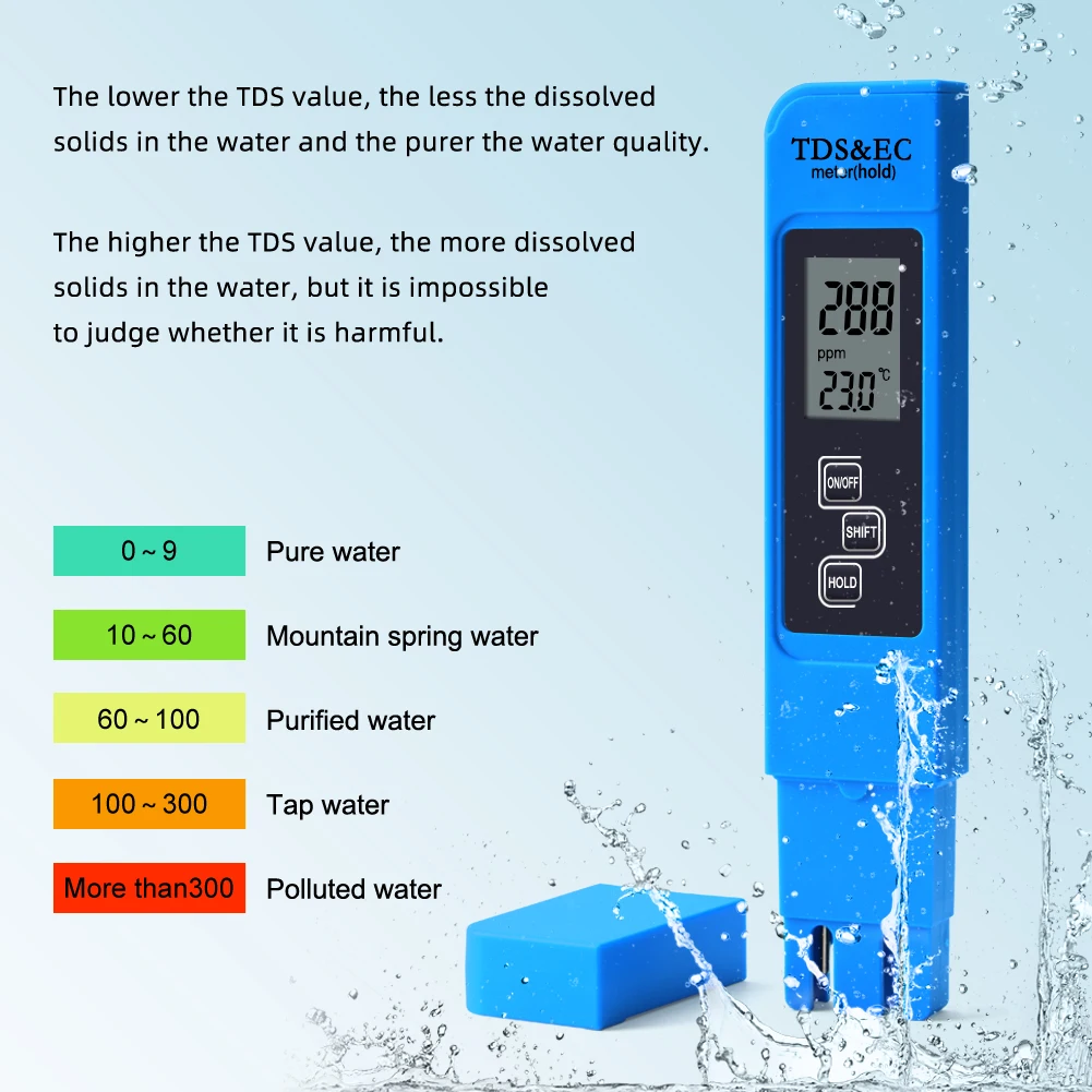 Portable TDS EC Meter Water Quality Tester 0‑9999 PPM Meter 0‑9999Us/Cm TEMP Test For Drinking Water Aquarium Hydroponics