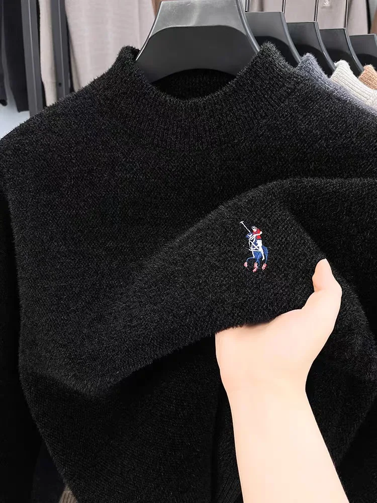 High end brand men's round neck knitted sweater autumn and winter new item exquisite pony embroidery thick top casual pullover