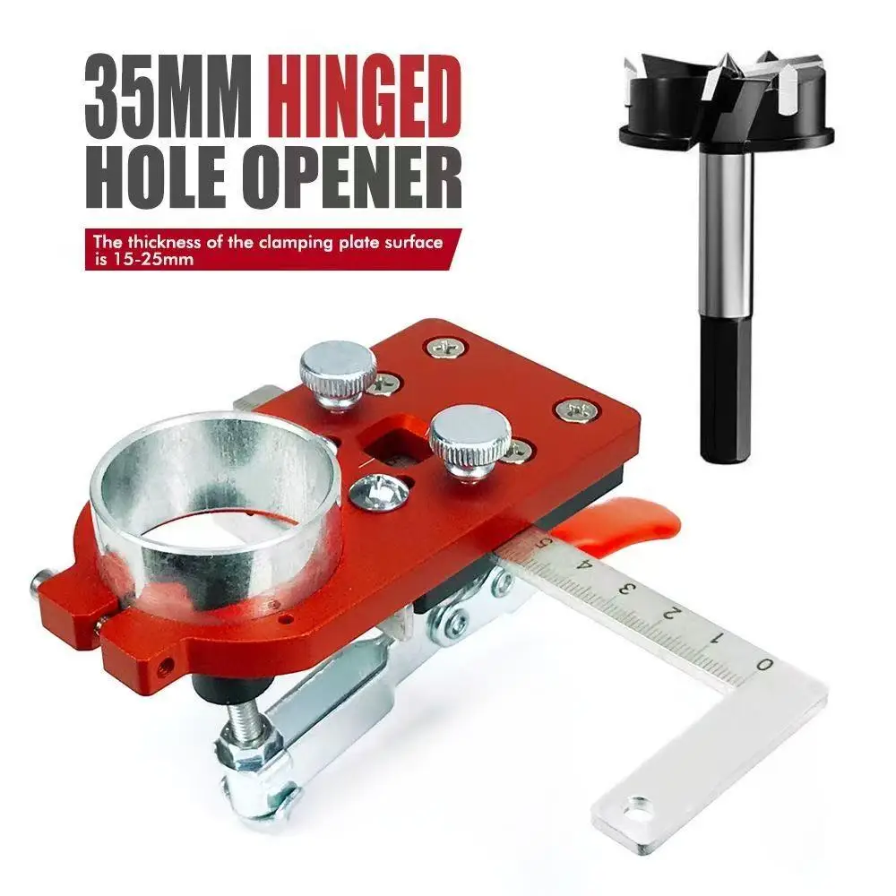 Carpenter Cabinet Door Hinges Punch Jig 35mm Hole Drilling Guide Locator with Fixture Ruler Boring Hinge Hole Opener Template