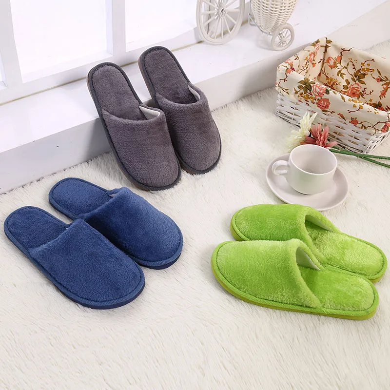 Unisex Home Slippers Soft Fur Slippers Warm Indoor Flat Slides Nonslip Couples Shoes Bedroom Light Slience Flats Autumn&Winter